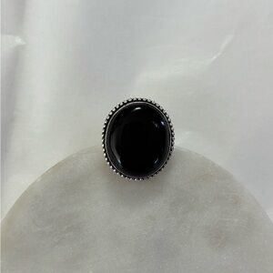 Black Oval Bead-Edge Statement Ring - Women Jewelry